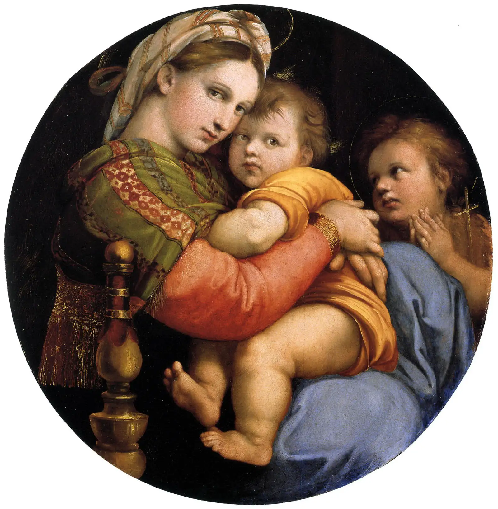 La Madonna della Seggiola di Raffaello, tondo con la Vergine che abbraccia il Bambino